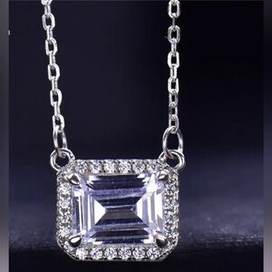 🔥2CT Certified 2CT Excellent White Emerald Cut Moissanite Pendant+Necklac Women